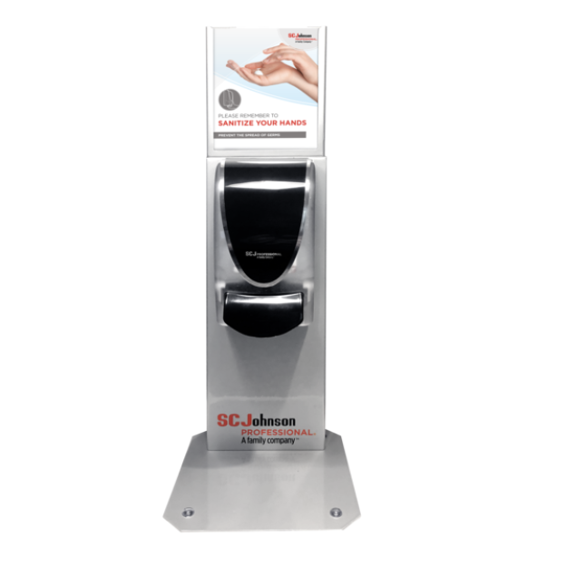 TouchFree Silver Dispenser Stand (Built Tray & Sign Included) 1L.